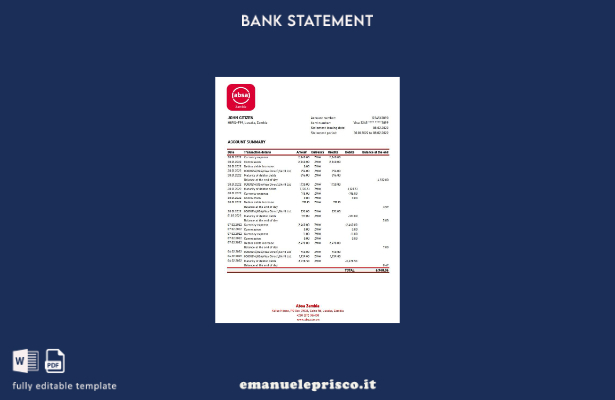 modello Excel di estratto conto bancario Zambia Absa in stile verificato